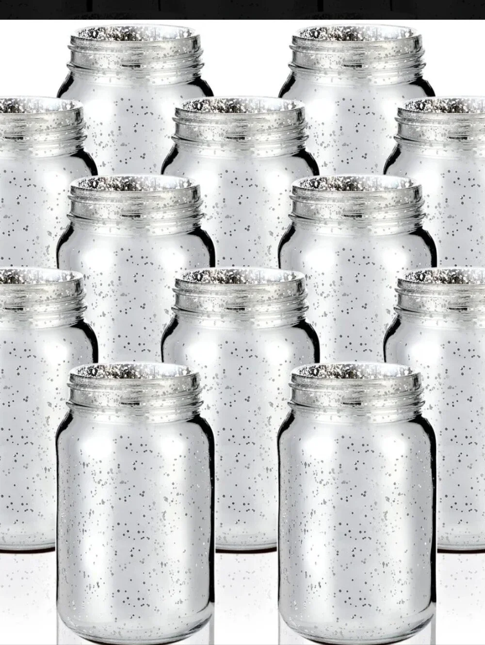 12 Silver Glitter Mason Jar Party Vases - Home Party Supplies